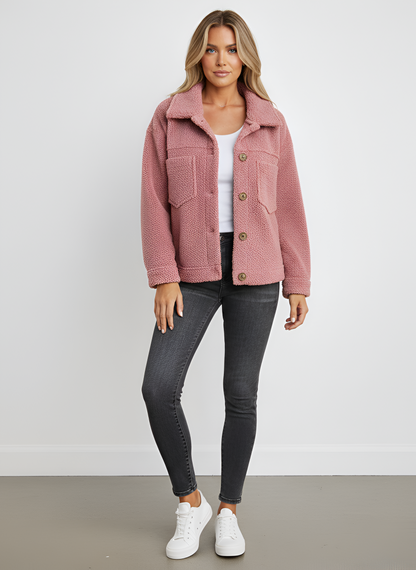 Soft Women's Teddy Jacket with Buttons Regular Fit