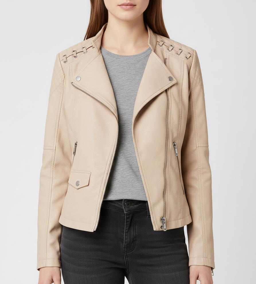 Donna Pelle Biker Jacket Con Zip