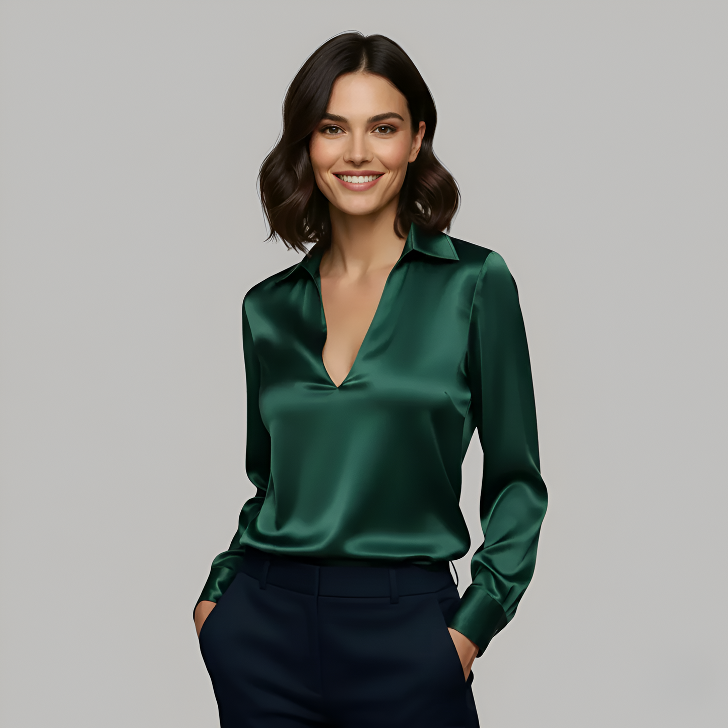 Elegant Women's Silk V Neck Blouse