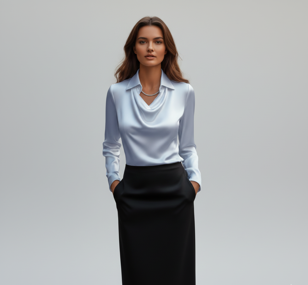 Soft Satin Women's Blouse Elegant Neckline