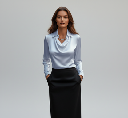 Soft Satin Women's Blouse Elegant Neckline