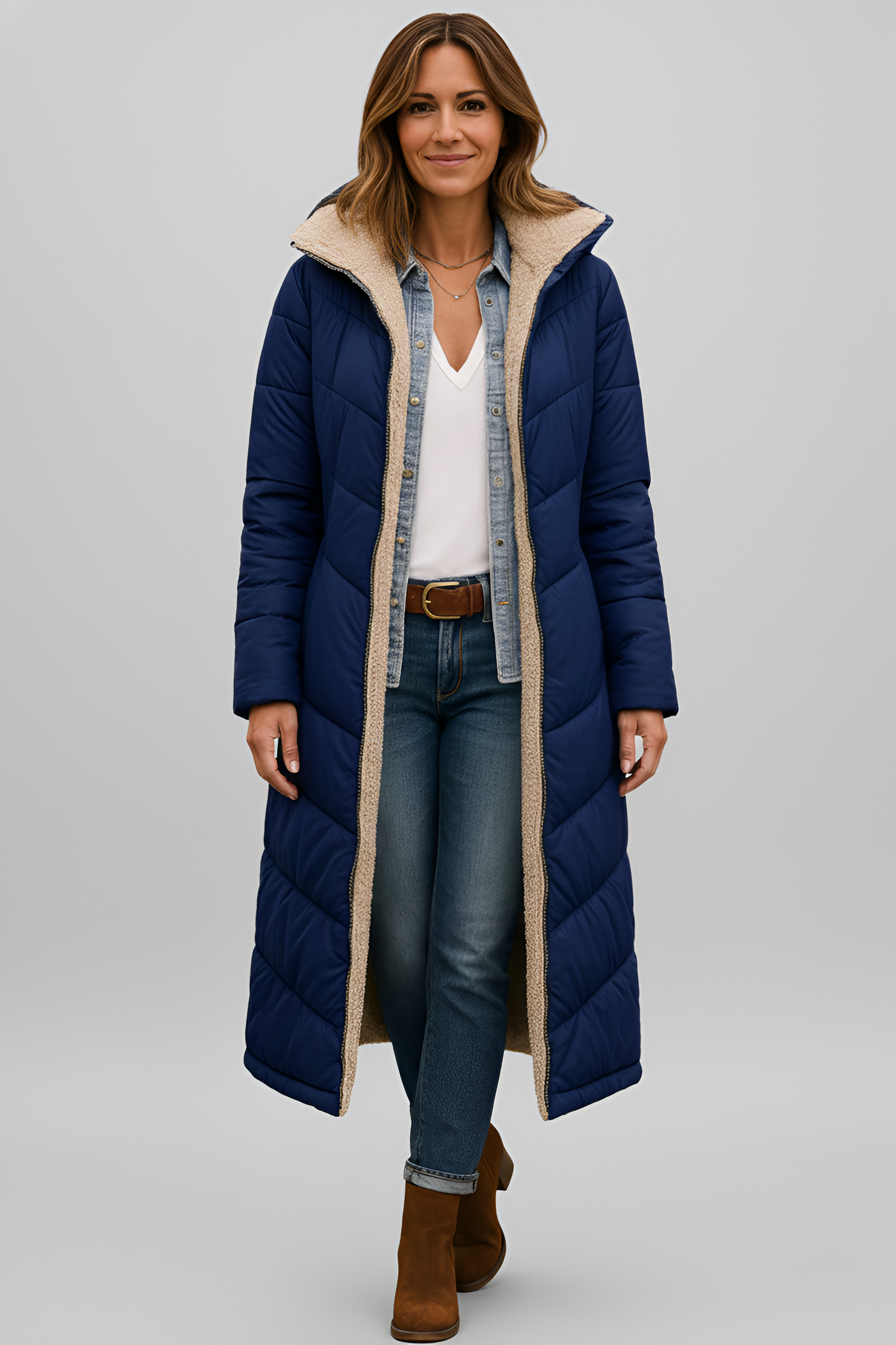 Warm Women's Long Shearling Lined Puffer Coat