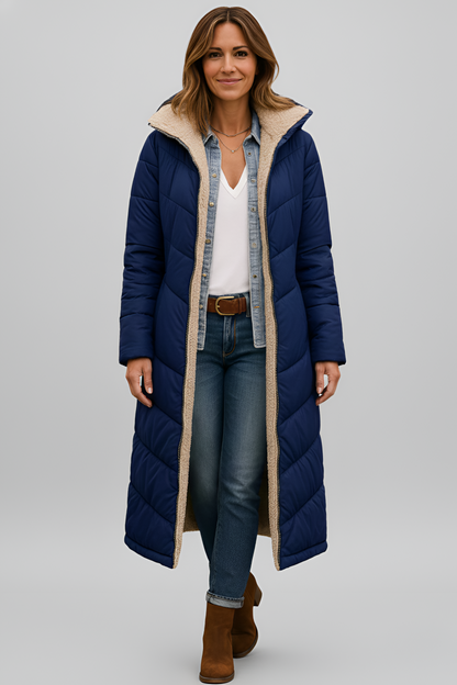 Warm Women's Long Shearling Lined Puffer Coat