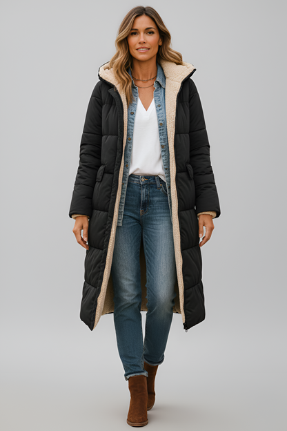 Warm Women's Long Shearling Lined Puffer Coat