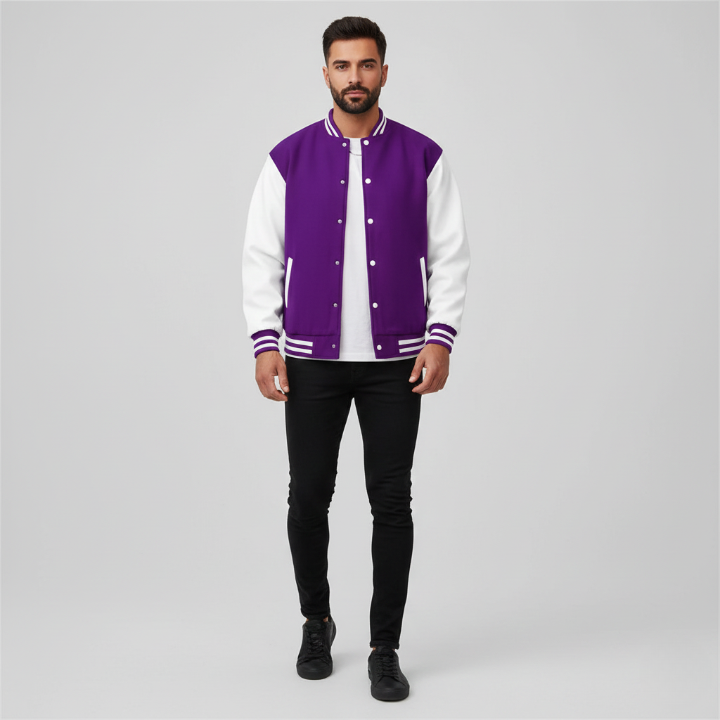 Casual Uomo Varsity Style Jacket with Buttons - EasyApparels
