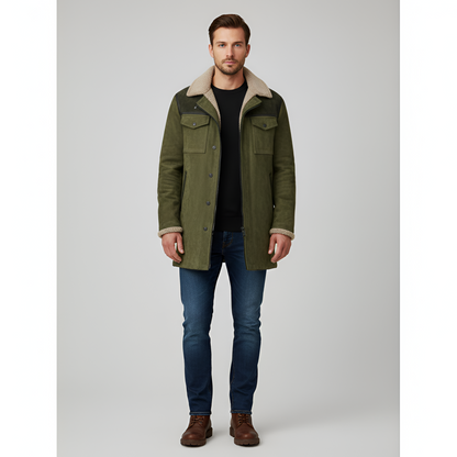 Warm Padded Mens Shearling Jacket with Buttons - EasyApparels