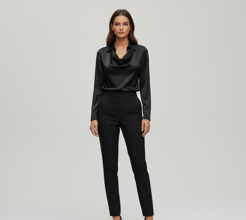 Soft Satin Women's Blouse Elegant Neckline