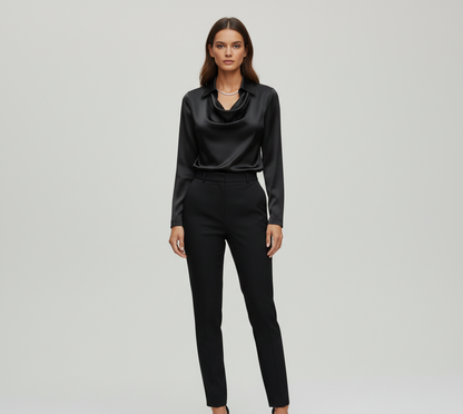 Soft Satin Women's Blouse Elegant Neckline