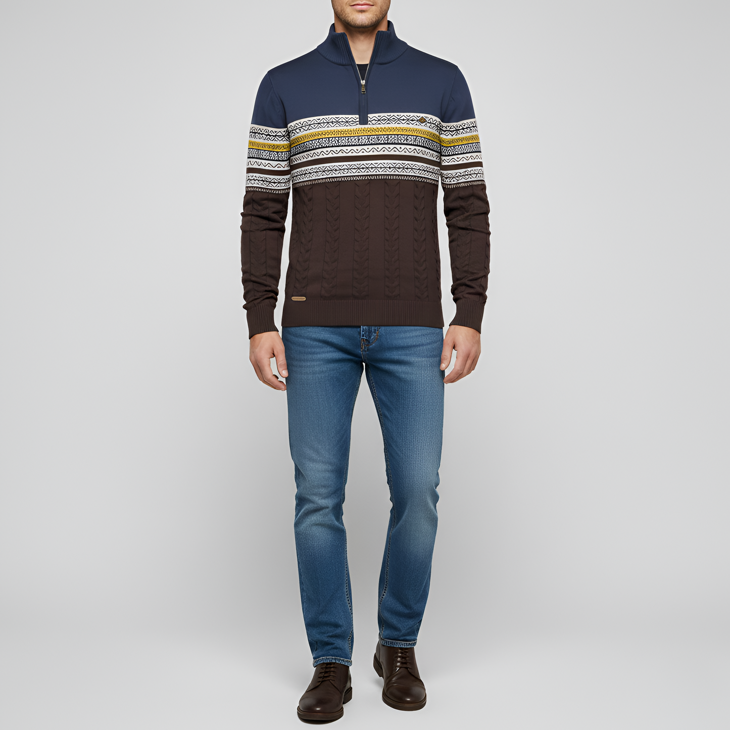 Warm Men's Wool Blend Zip Neck Sweater - EasyApparels