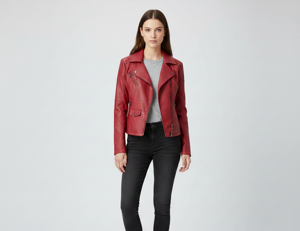 Donna Pelle Biker Jacket Con Zip