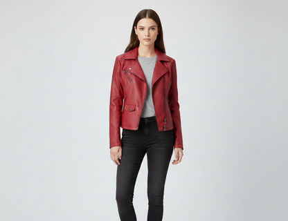 Donna Pelle Biker Jacket Con Zip