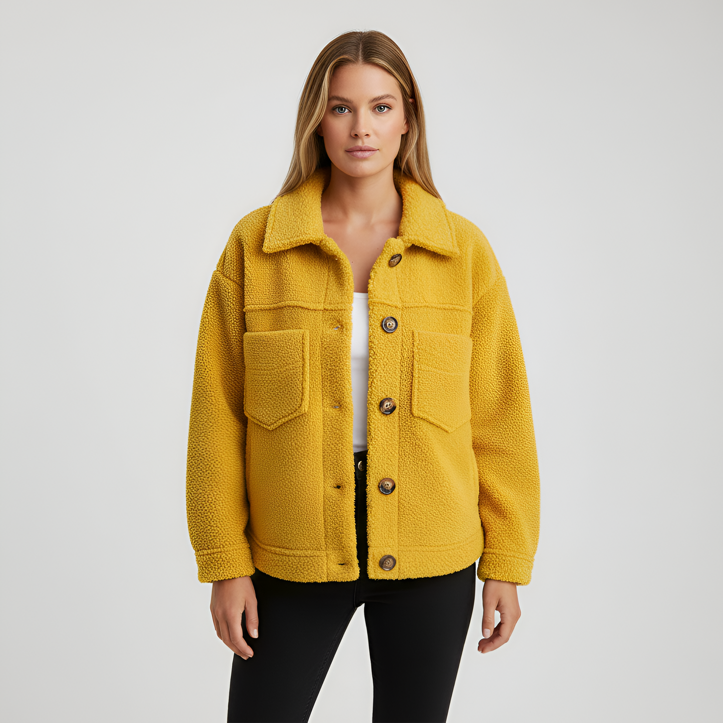 Soft Women's Teddy Jacket with Buttons Regular Fit