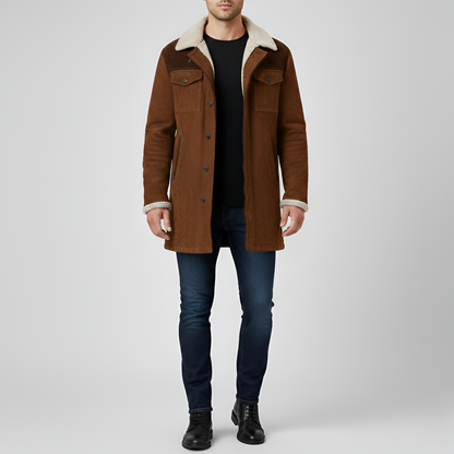 Warm Padded Mens Shearling Jacket with Buttons