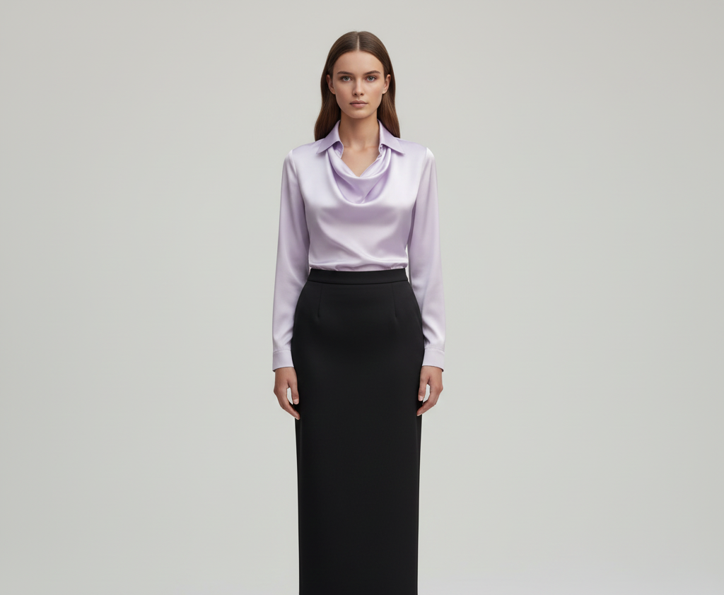 Soft Satin Women's Blouse Elegant Neckline