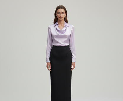 Soft Satin Women's Blouse Elegant Neckline