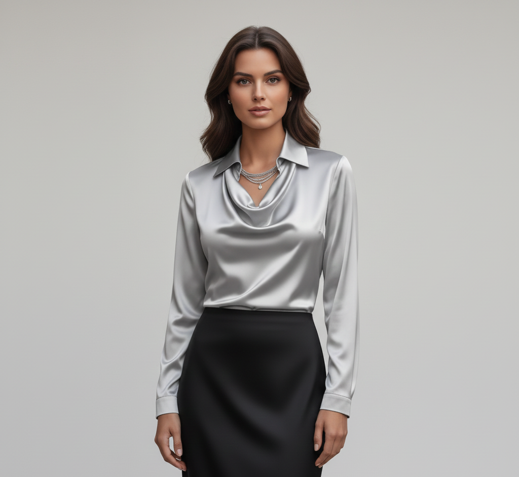 Soft Satin Women's Blouse Elegant Neckline