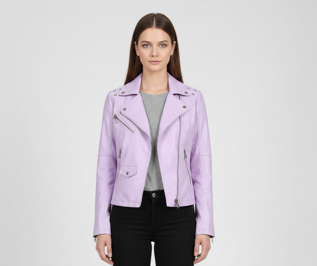 Donna Pelle Biker Jacket Con Zip