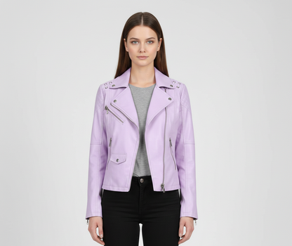 Donna Pelle Biker Jacket Con Zip
