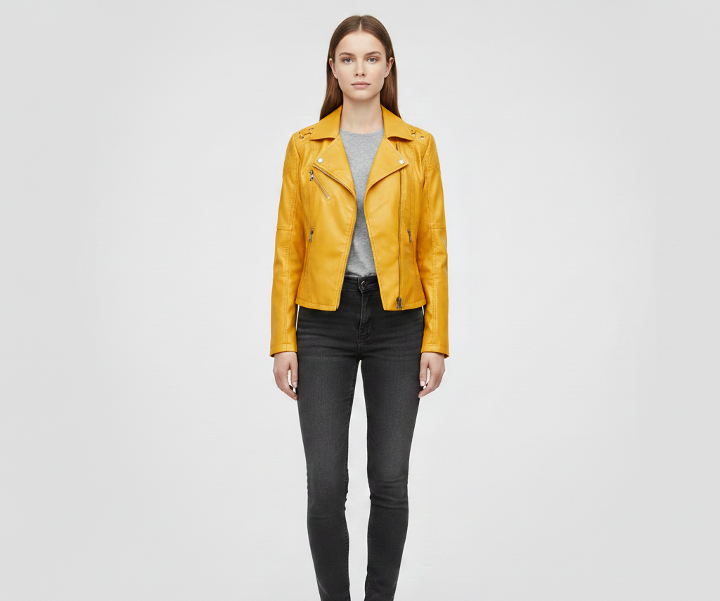 Donna Pelle Biker Jacket Con Zip - EasyApparels