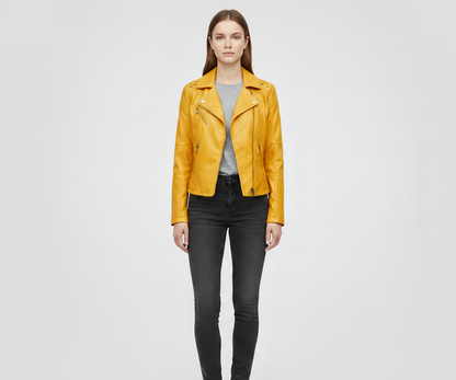 Donna Pelle Biker Jacket Con Zip - EasyApparels