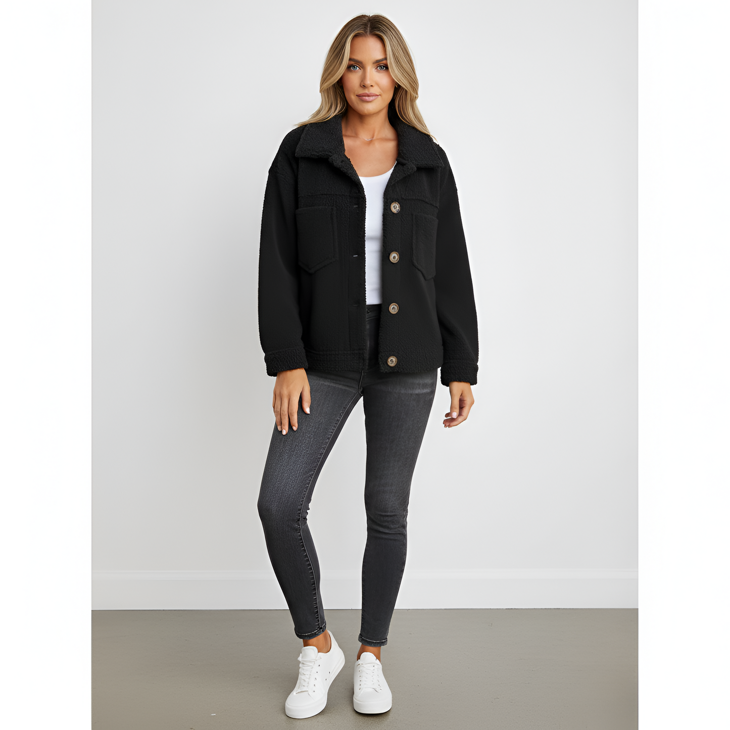 Soft Women's Teddy Jacket with Buttons Regular Fit