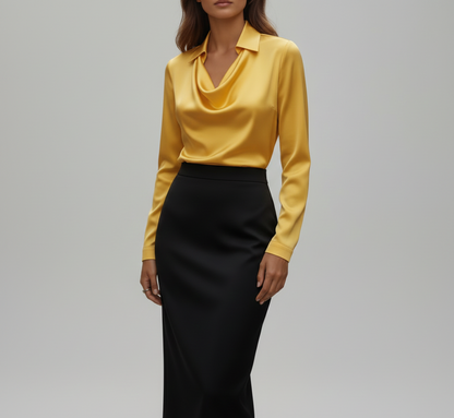 Soft Satin Women's Blouse Elegant Neckline - EasyApparels