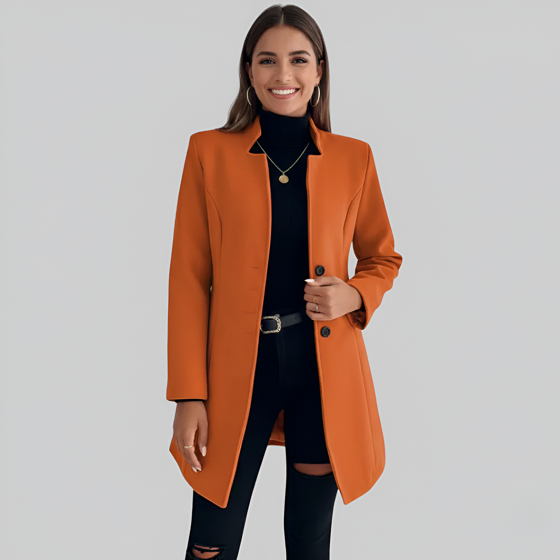 Donna Lungo Cappotto Invernale con Bottone - EasyApparels