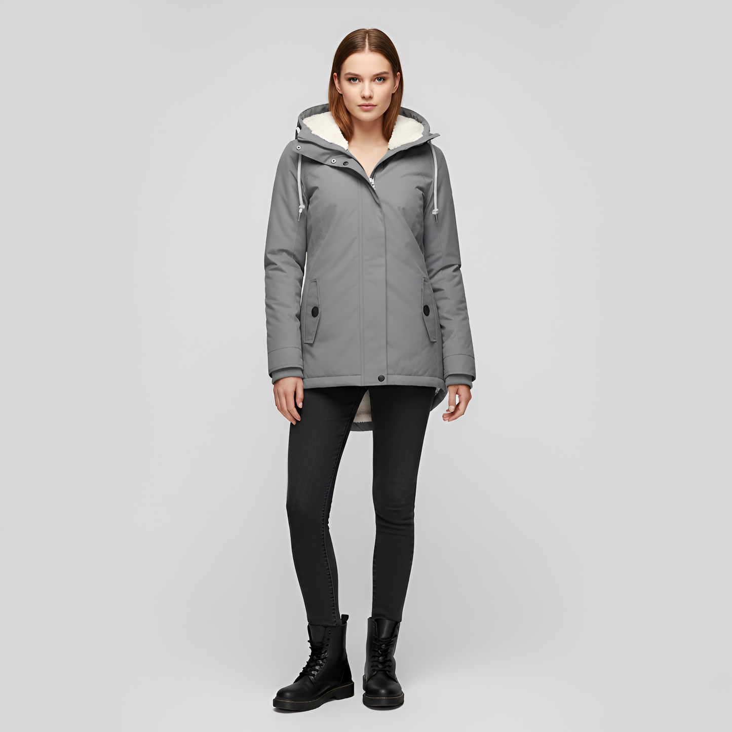 Donna Parka Invernale Foderata Calda con Cappuccio