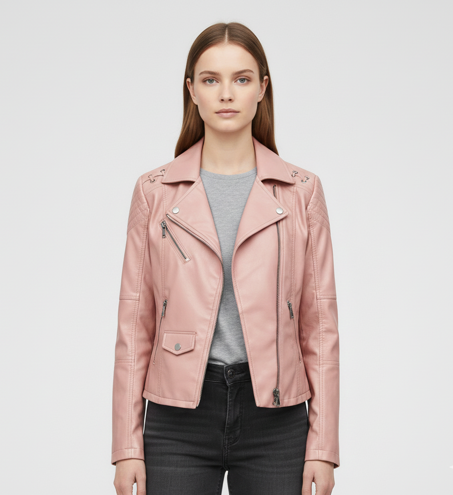 Donna Pelle Biker Jacket Con Zip