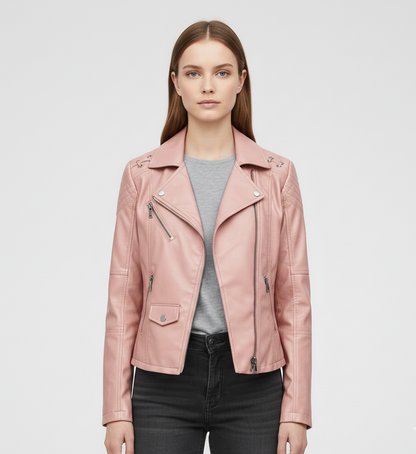Donna Pelle Biker Jacket Con Zip