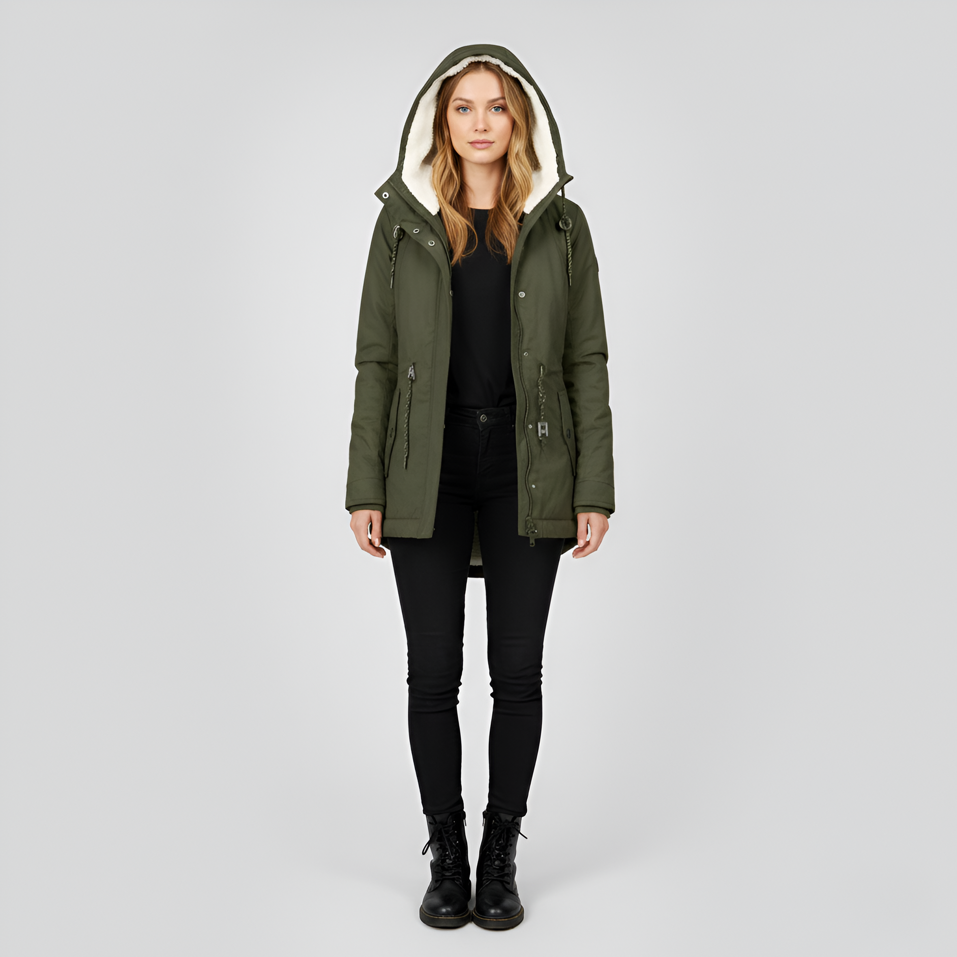 Donna Parka Invernale Foderata Calda con Cappuccio - EasyApparels