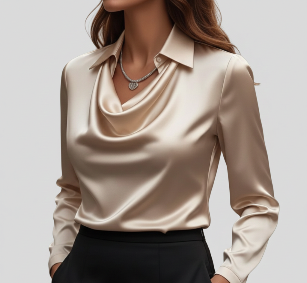 Soft Satin Women's Blouse Elegant Neckline