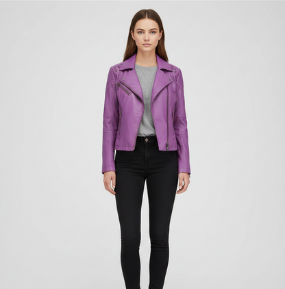 Donna Pelle Biker Jacket Con Zip