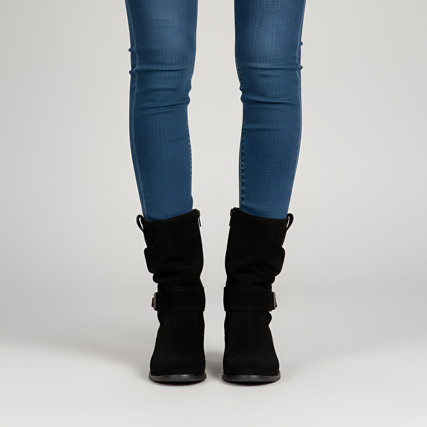 Donne Suede Ankle Stivali con Cinturino e Zip