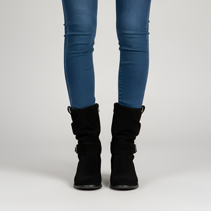 Donne Suede Ankle Stivali con Cinturino e Zip