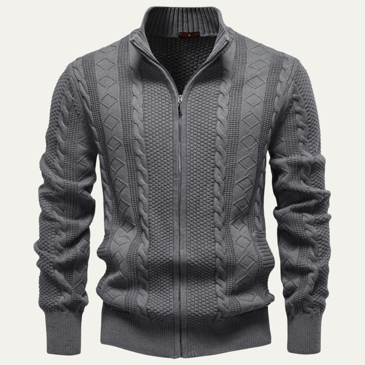 Stylish Men's Thin Cable Knit Zip Sweater - Vossary