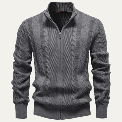Stylish Men's Thin Cable Knit Zip Sweater - Vossary