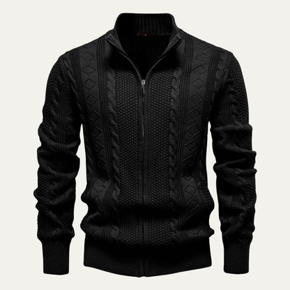 Stylish Men's Thin Cable Knit Zip Sweater