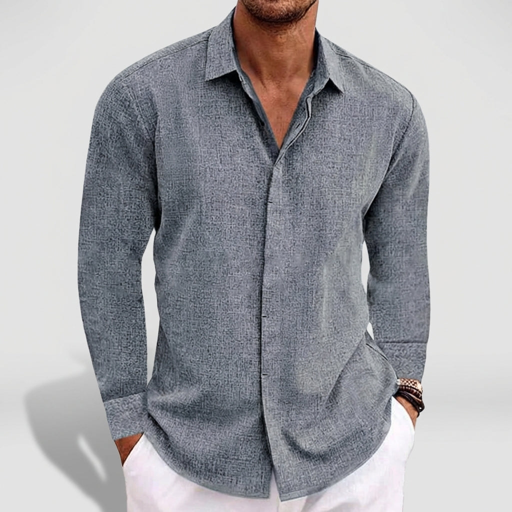 Casual Woven Shirt with Pointed Collar and Rounded Hem