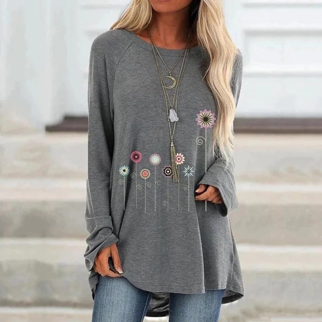 Comfortable Floral Embroidered Pullover Sweatshirt - Vossary