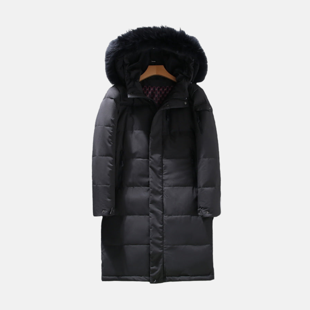 Warm Men's Long Parka Coat with Hood and Faux Fur