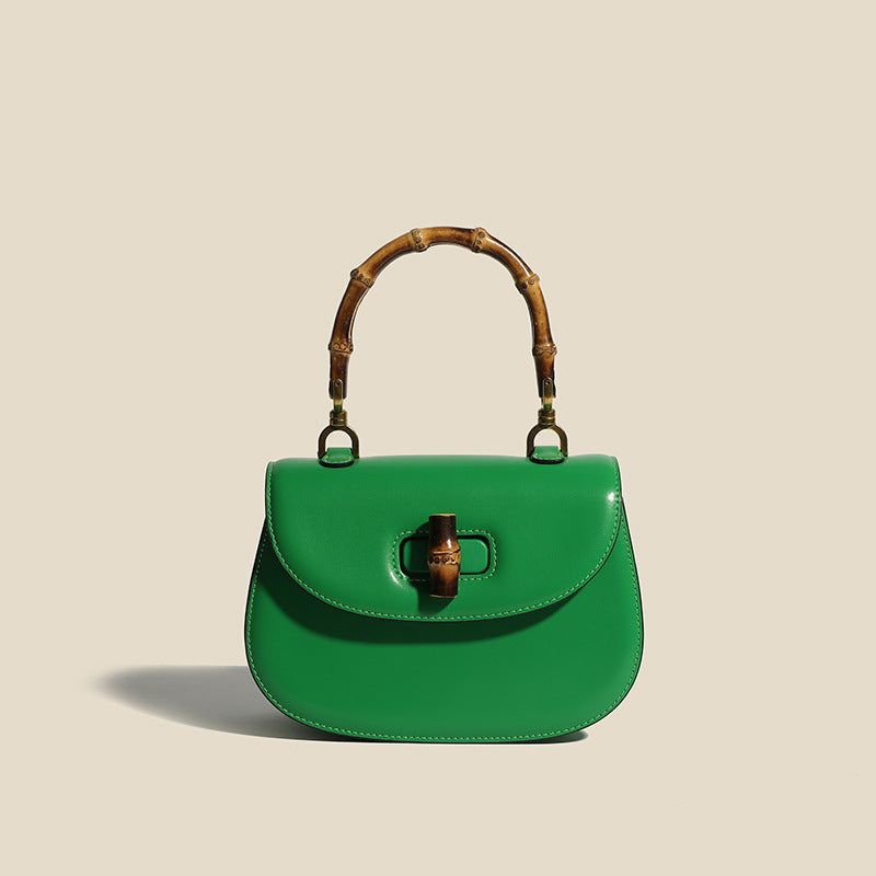 Chic Leather Bag with Wooden Handle