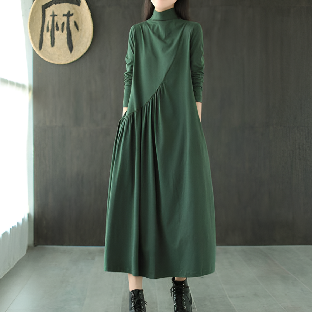 Ladies Olive Short Sleeve V Dress - Vossary