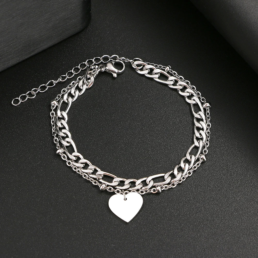 Two Tone Heart Chain Bracelet
