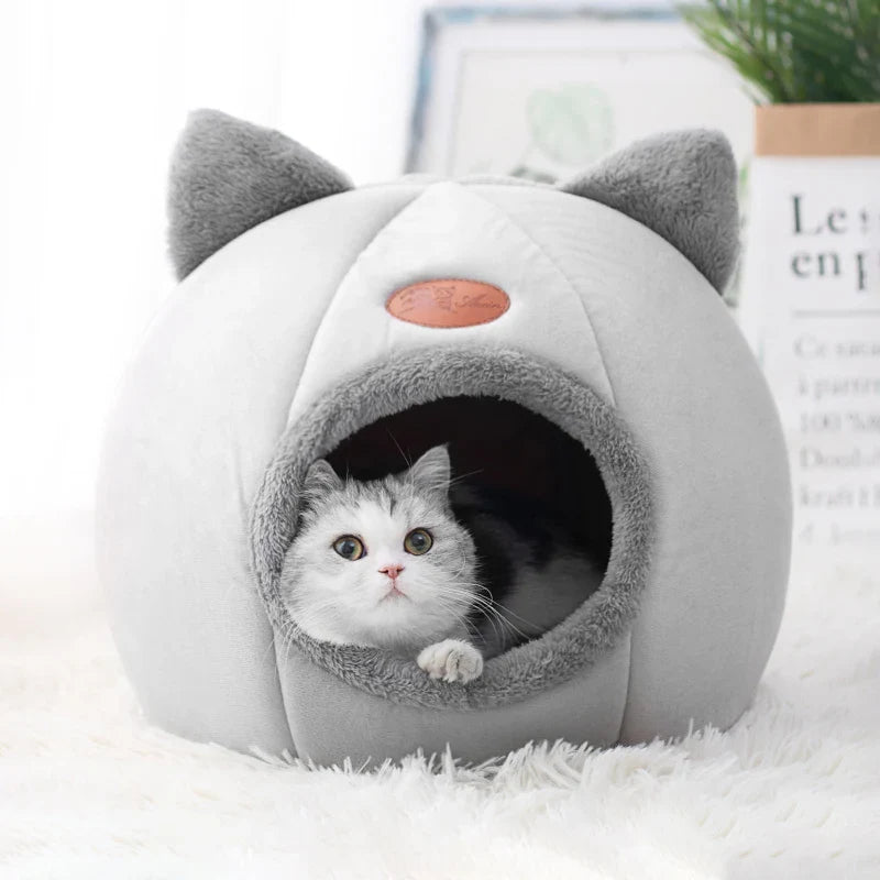 Plush Pet Bed - Warm Hideaway Cat House - Luxicro