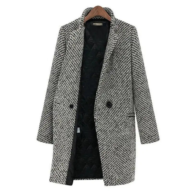 Stylish Houndstooth Knee Length Women's Coat