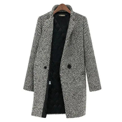 Stylish Houndstooth Knee Length Women's Coat
