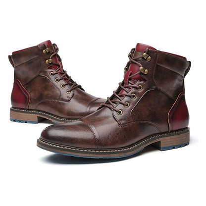 Men's Lace Up Ankle Boots, Waterproof Leather, Slip Resistant Sole