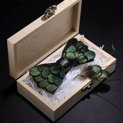 Unique Bird Pattern Bow Tie Set - Wooden Gift Box for Men - Luxicro