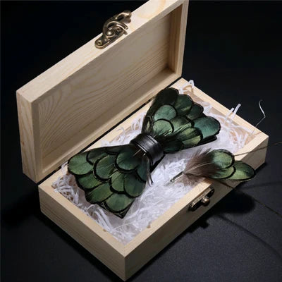 Unique Bird Pattern Bow Tie Set - Wooden Gift Box for Men